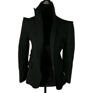 DSQUARED2 Black Wool Military Blazer Jacket IT 46 Gold Zip Hooks Sharp Shoulder